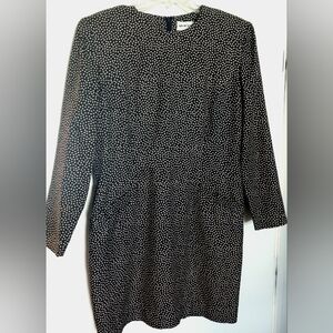 NIPON BOUTIQUE 1980's Black & Cream Silk Career Dress Size 14 Albert Nipon